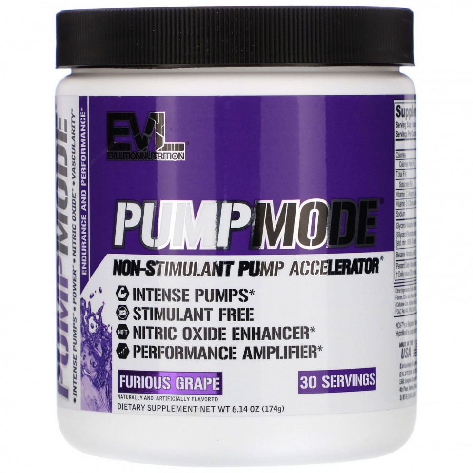   EVLution Nutrition, PumpMode, Non-Stimulant Pump Accelerator,  , 174  (6,14 )    -     -,    