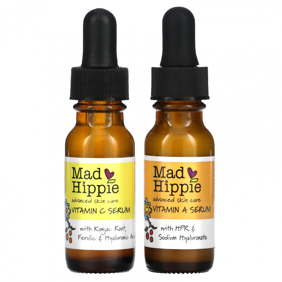   Mad Hippie, Day & Night Dual Pack, Vitamin C & Vitamin A Serum, 2 Bottles, 15 ml Each    -     -,    