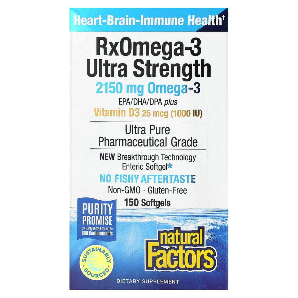   Natural Factors, Ultra Strength, RxOmega-3,   D3, 900  / (/ ), 150   Enteripure    -     -,    