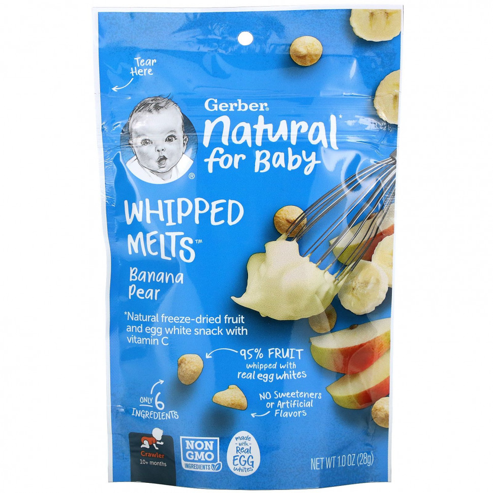   Gerber, Whipped Melts, Banana Pear, Crawler, 10+ Months, 1.0 oz (28 g)    -     -,    