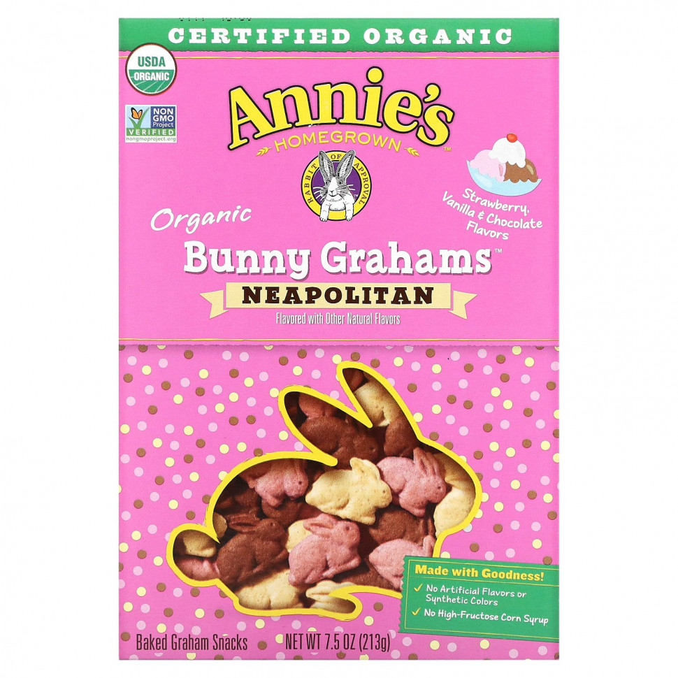   Annie's Homegrown, Organic Baked Bunny Graham Snacks, Neapolitan , 7.5 oz (213 g)    -     -,    