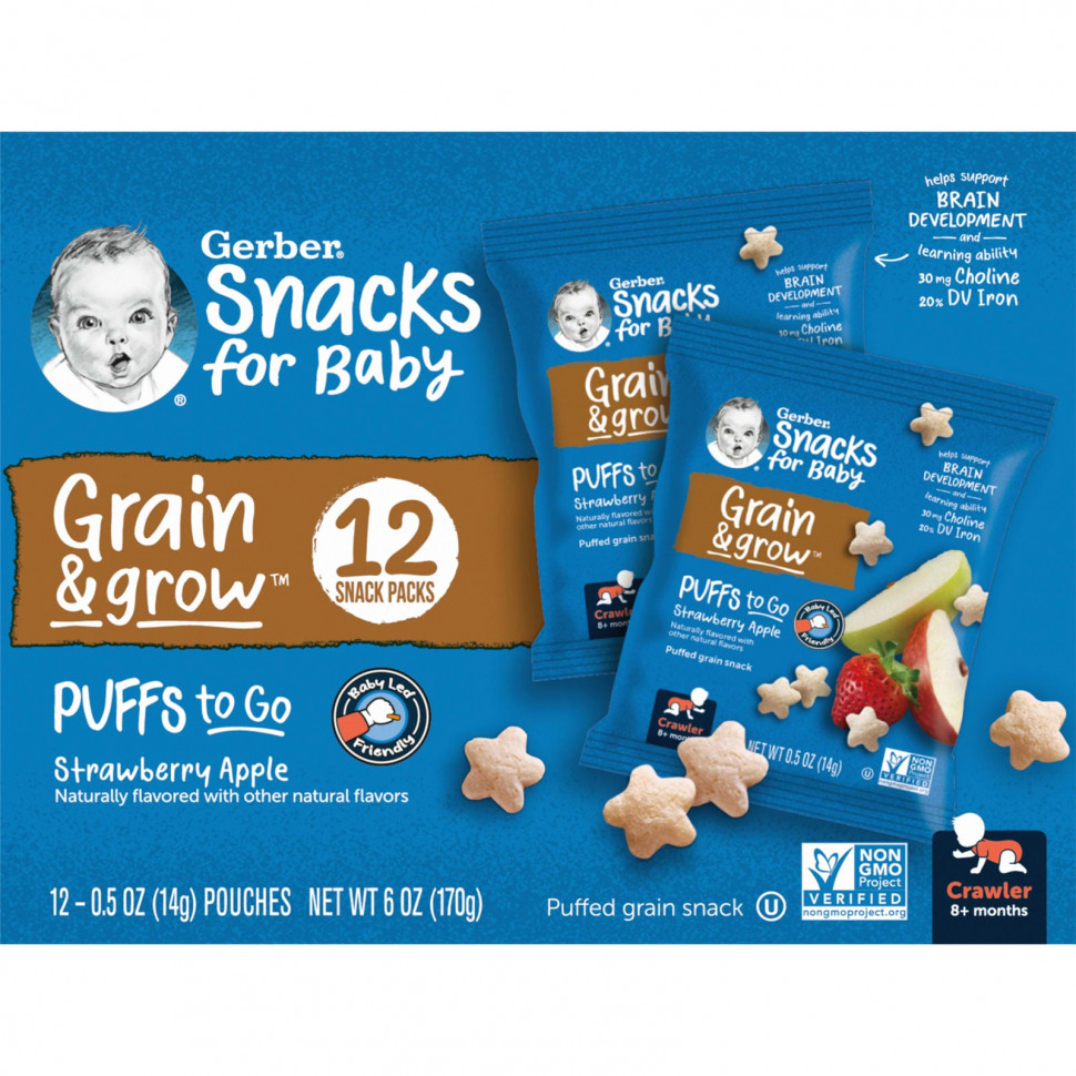   Gerber, Snacks for Baby, Grain & Grow, Puffs to Go,    8 ,     , 12    14  (0,5 )    -     -,    