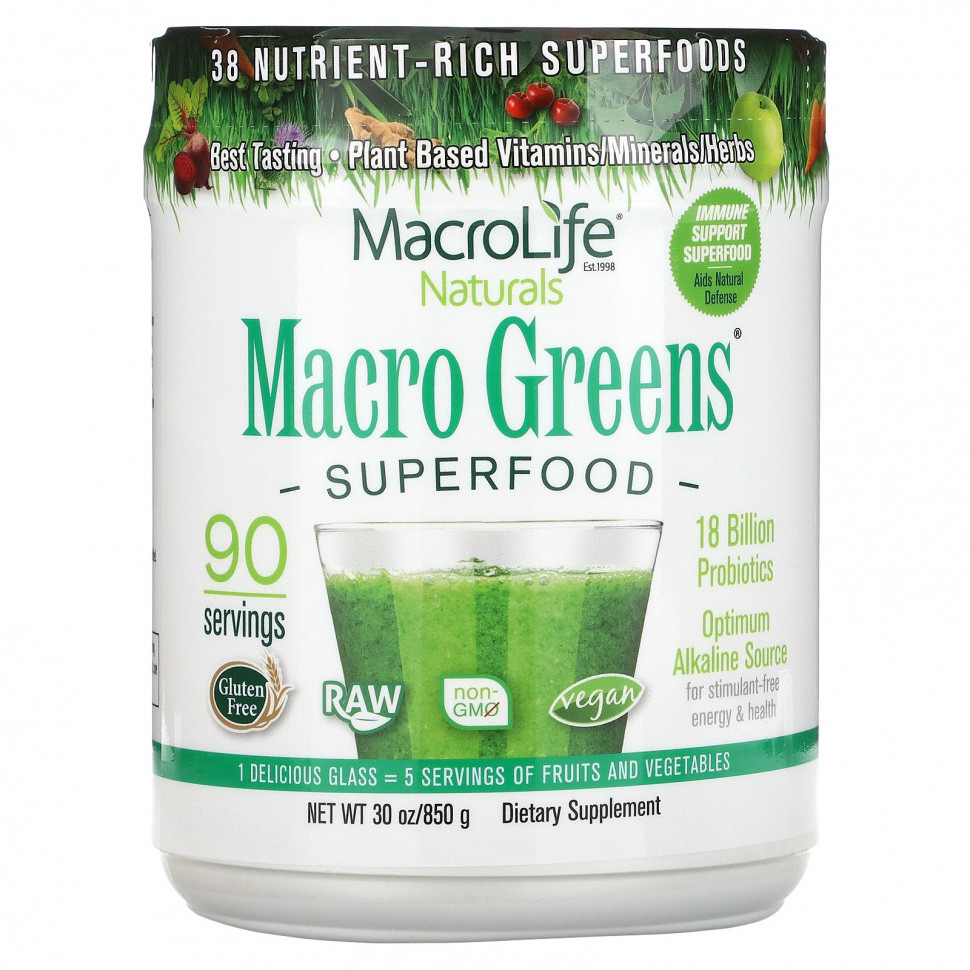   Macrolife Naturals,  Macro Greens, 850  (30 )    -     -,    