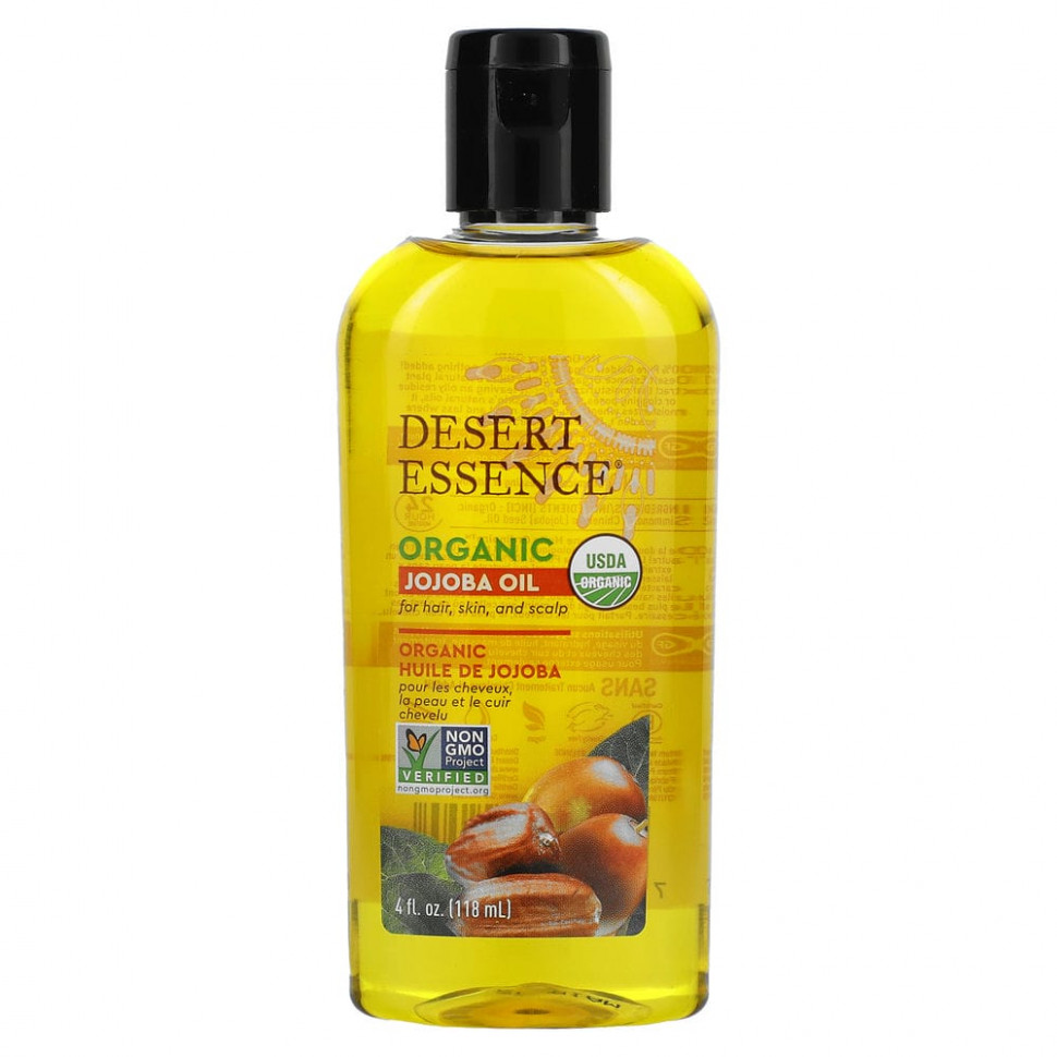   Desert Essence, Organic Jojoba Oil for Hair, Skin and Scalp, 4 fl oz (118 ml)    -     -,    