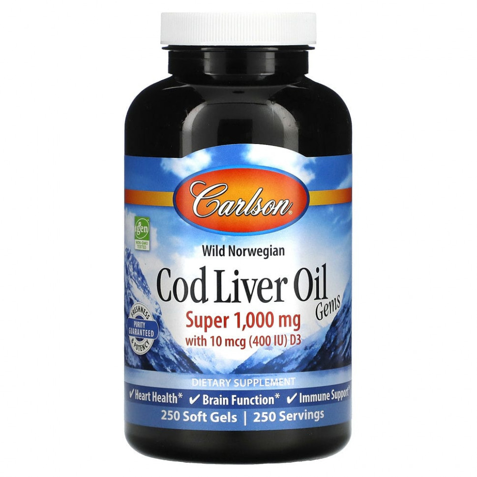   Carlson Labs, Cod Liver Oil Gems,       ,  , 1000 , 250     -     -,    