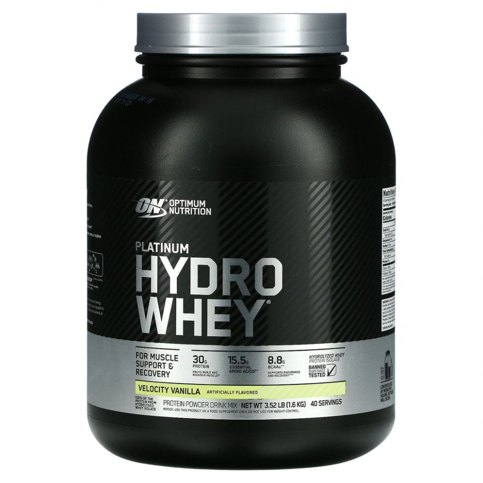   Optimum Nutrition, Platinum Hydrowhey, Velocity Vanilla, 3.5 lbs (1,590 g)    -     -,    