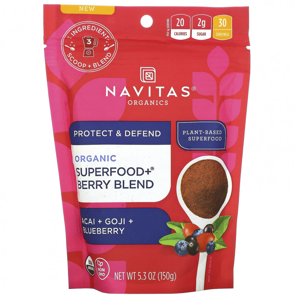   Navitas Organics, Organic Superfood + Berry Blend, Acai + Goji + Blueberry, 5.3 oz (150 g)    -     -,    