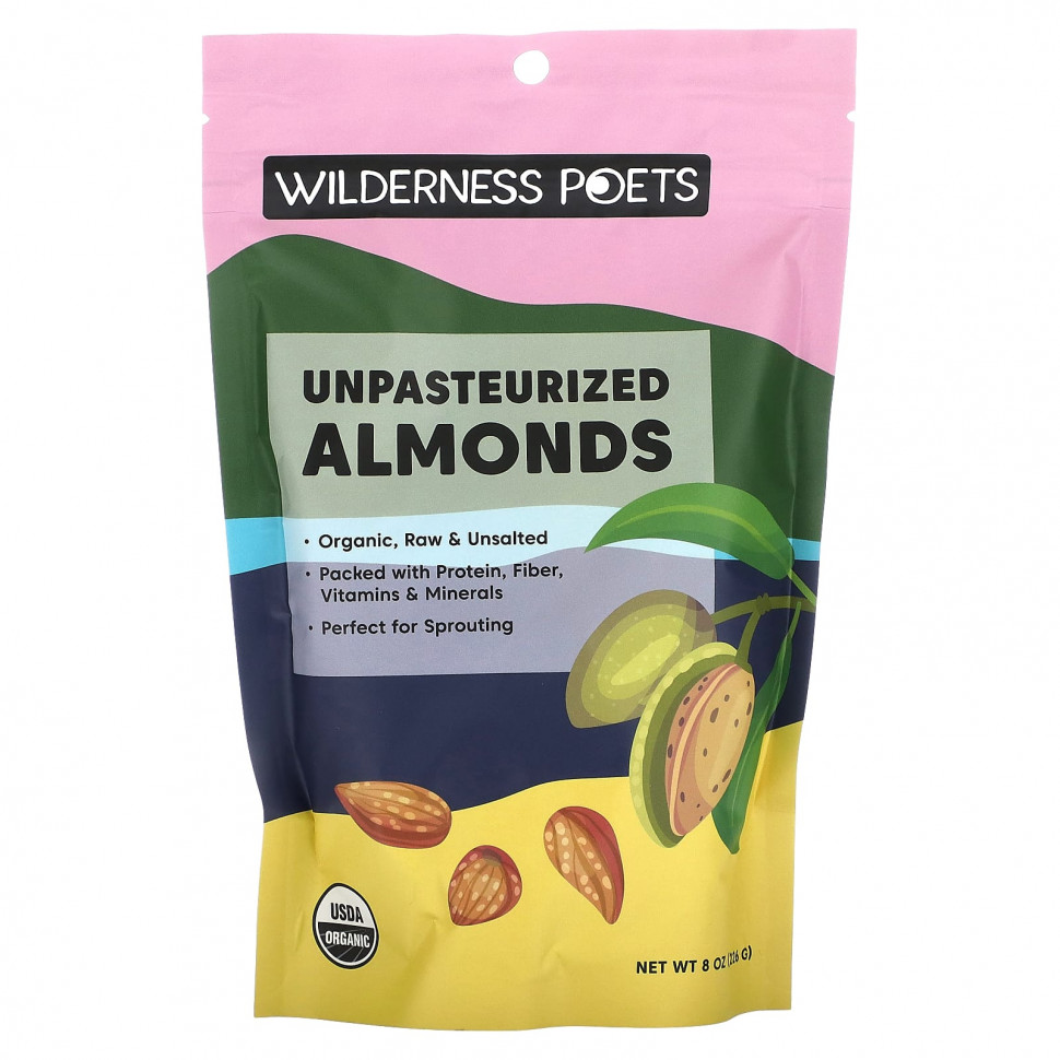   Wilderness Poets, Unpasteurized Almonds, Unsalted, 8 oz (226 g)    -     -,    