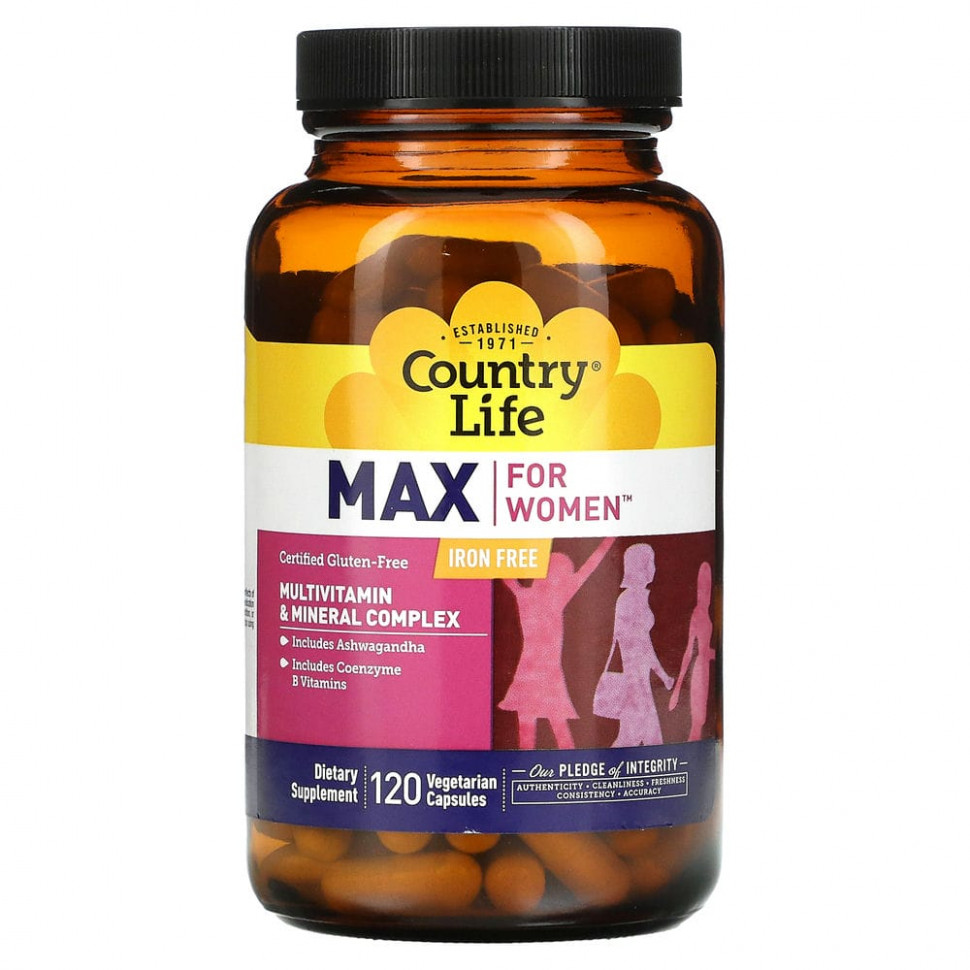   Country Life, Max for Women, Multivitamin & Mineral Complex, Iron Free, 120 Veggie Caps    -     -,    