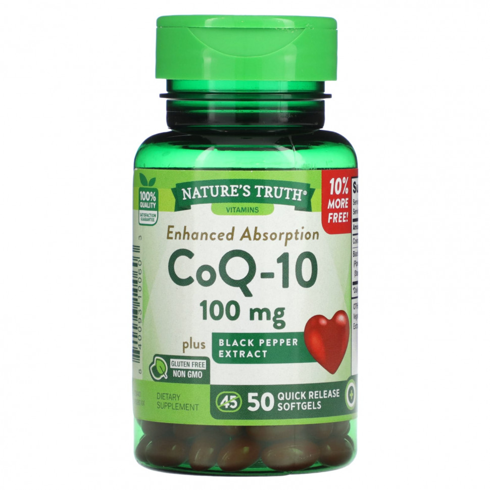   Nature's Truth, CoQ-10, Enhanced Absorption, 100 mg, 50 Quick Release Softgels    -     -,    