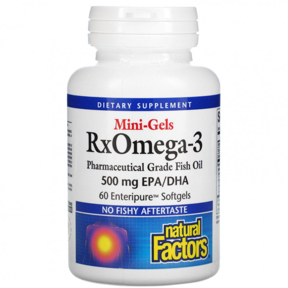   Natural Factors, Mini-Gels RxOmega-3, 500 mg, 60 Enteripure Softgels    -     -,    