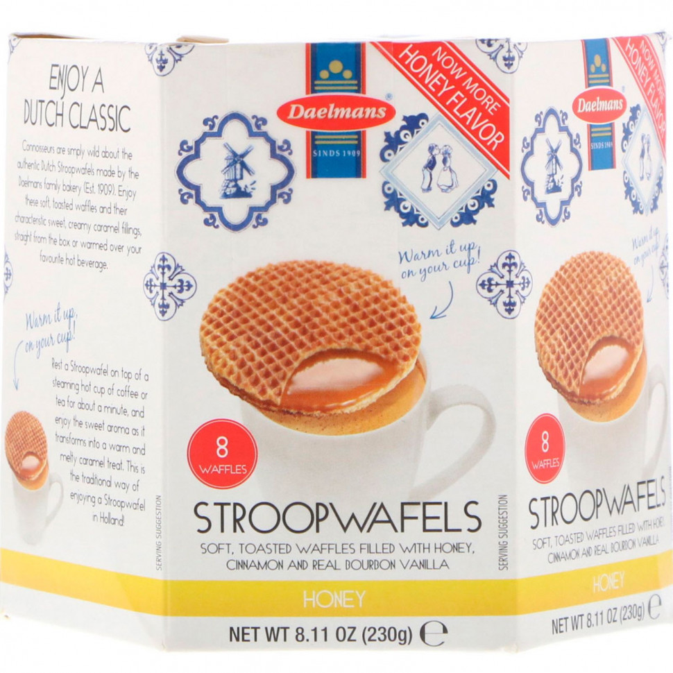   Daelmans, Stroopwafels, Large Hex Box, Honey, 8 Waffles, 8.11 oz (230 g)    -     -,    