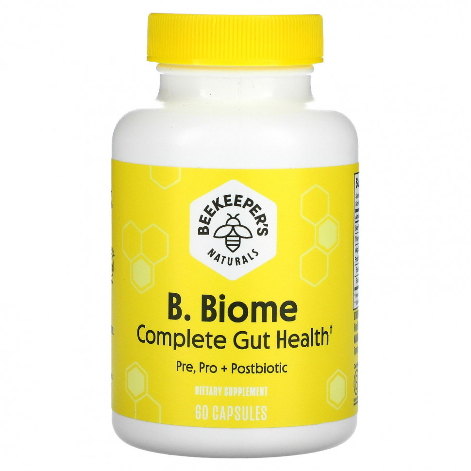   Beekeeper's Naturals, B. Biome Complete Gut Health, Pre, Pro + Postbiotic, 60 Capsules    -     -,    