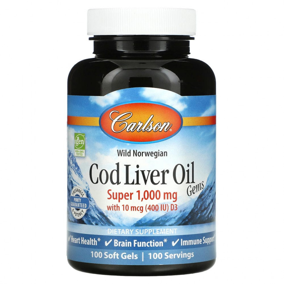   Carlson Labs, Wild Norwegian, Cod Liver Oil Gems,       ,  , 1000 , 100     -     -,    