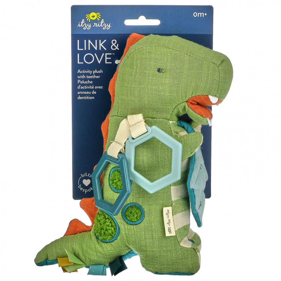   itzy ritzy, Link & Love, Activity Plush With Teether, 0+ Months, Dino, 1 Teether    -     -,    