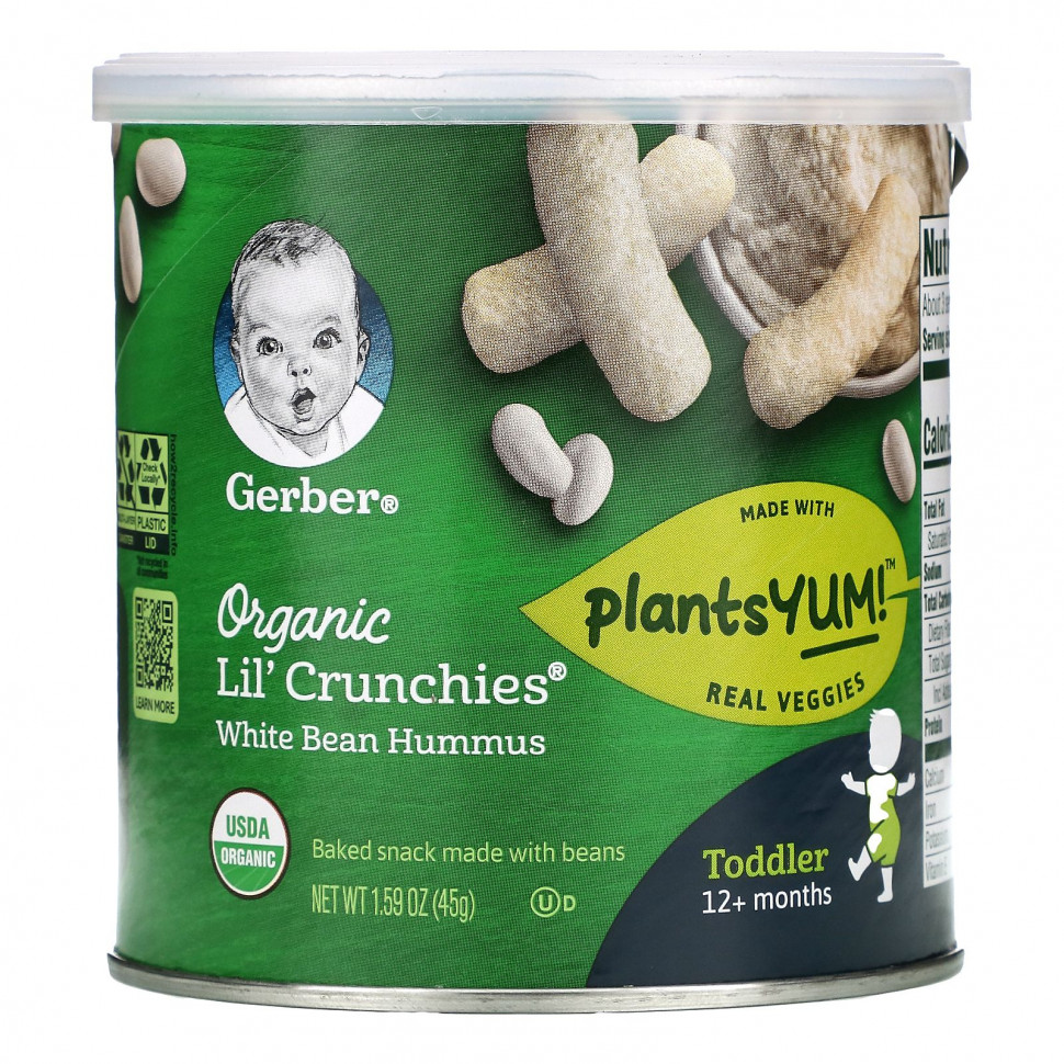   Gerber, Organic Lil' Crunchies, White Bean Hummus, Toddler, 12+ Months, 1.59 oz (45 g)    -     -,    