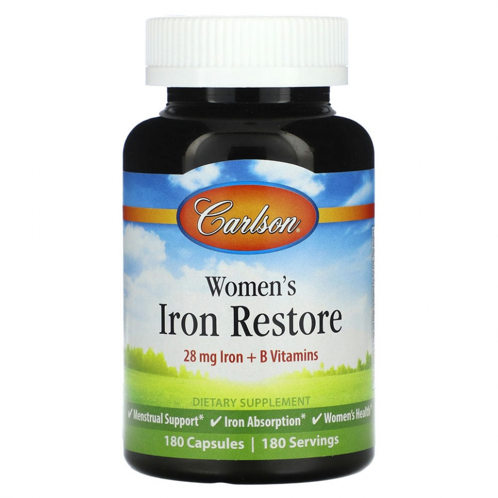   Carlson, Women's Iron Restore, 28 mg Iron + B Vitamins, 180 Capsules    -     -,    