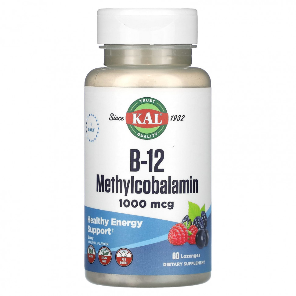   KAL, B-12 Methylcobalamin, Berry, 1,000 mcg, 60 Lozenges    -     -,    