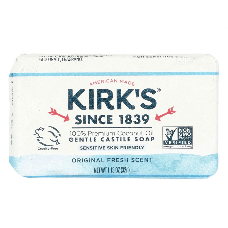   Kirk's, Gentle Castile Soap Bar, Original Fresh Scent, 1.13 oz (32 g)    -     -,    