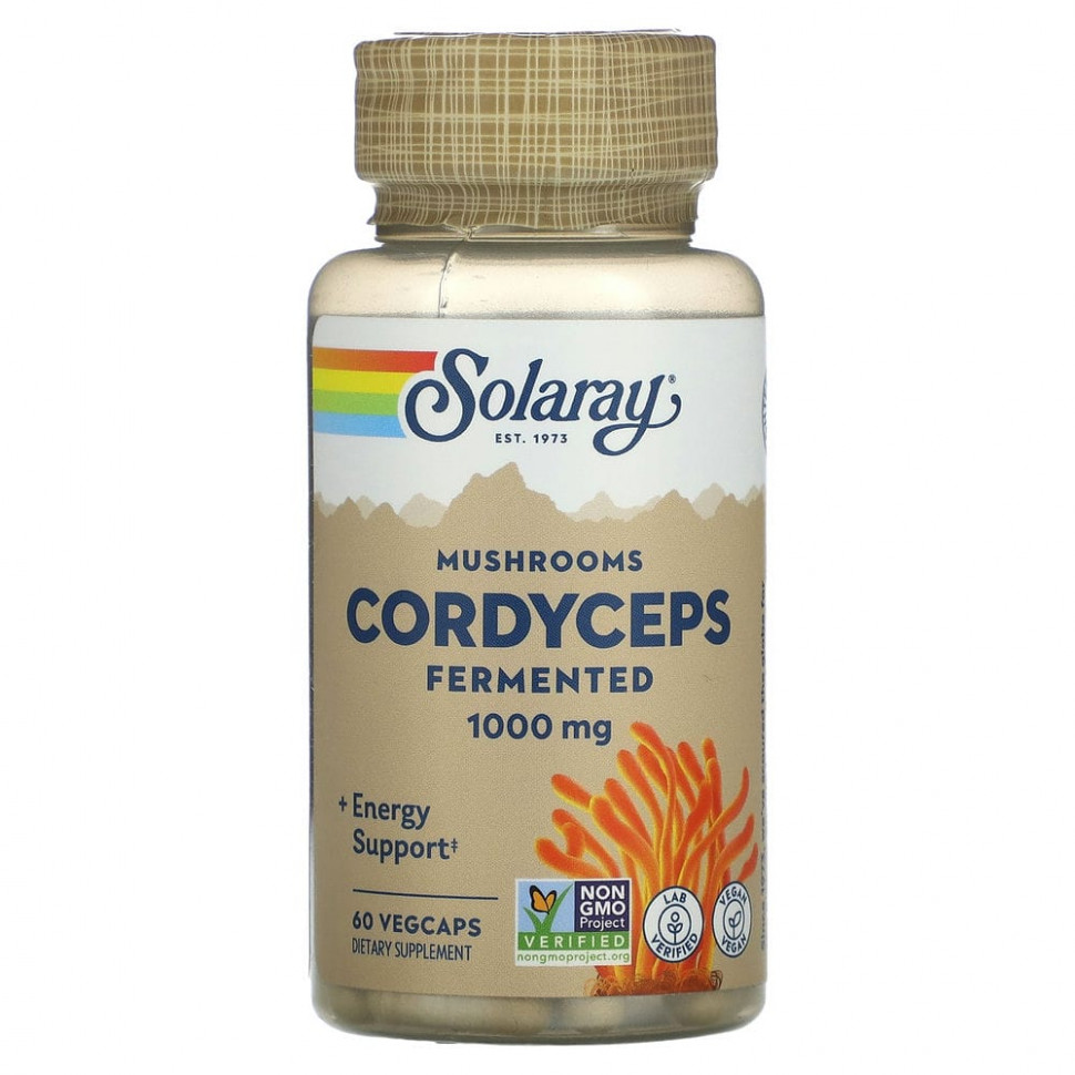   Solaray, Organic Grown Fermented Cordyceps, 500 mg, 60 VegCaps    -     -,    