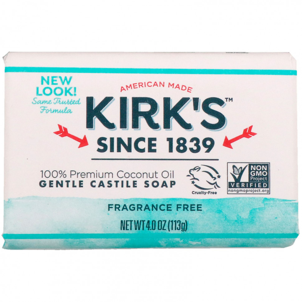   Kirk's, Gentle Castile Soap Bar, Fragrance Free, 4 oz (113 g)    -     -,    