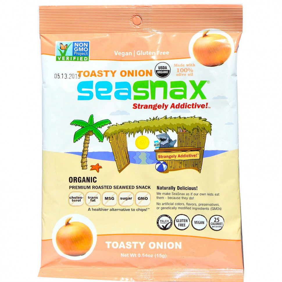   SeaSnax, Toasty Onion, Roasted Seaweed Snack, 5 sheets - .54 oz (15 g)    -     -,    