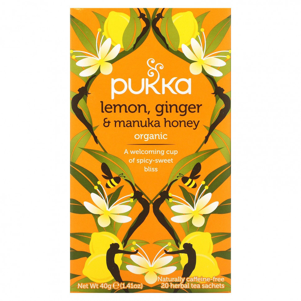   Pukka Herbs, Lemon Ginger & Munka Honey Tea, 20 Herbal Tea Sachets, 0.07 oz (2 g) Each    -     -,    