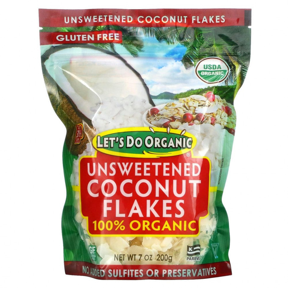   Edward & Sons, Edward & Sons, Let's Do Organic, 100% Organic Unsweetened Coconut Flakes, 7 oz (200 g)    -     -,    