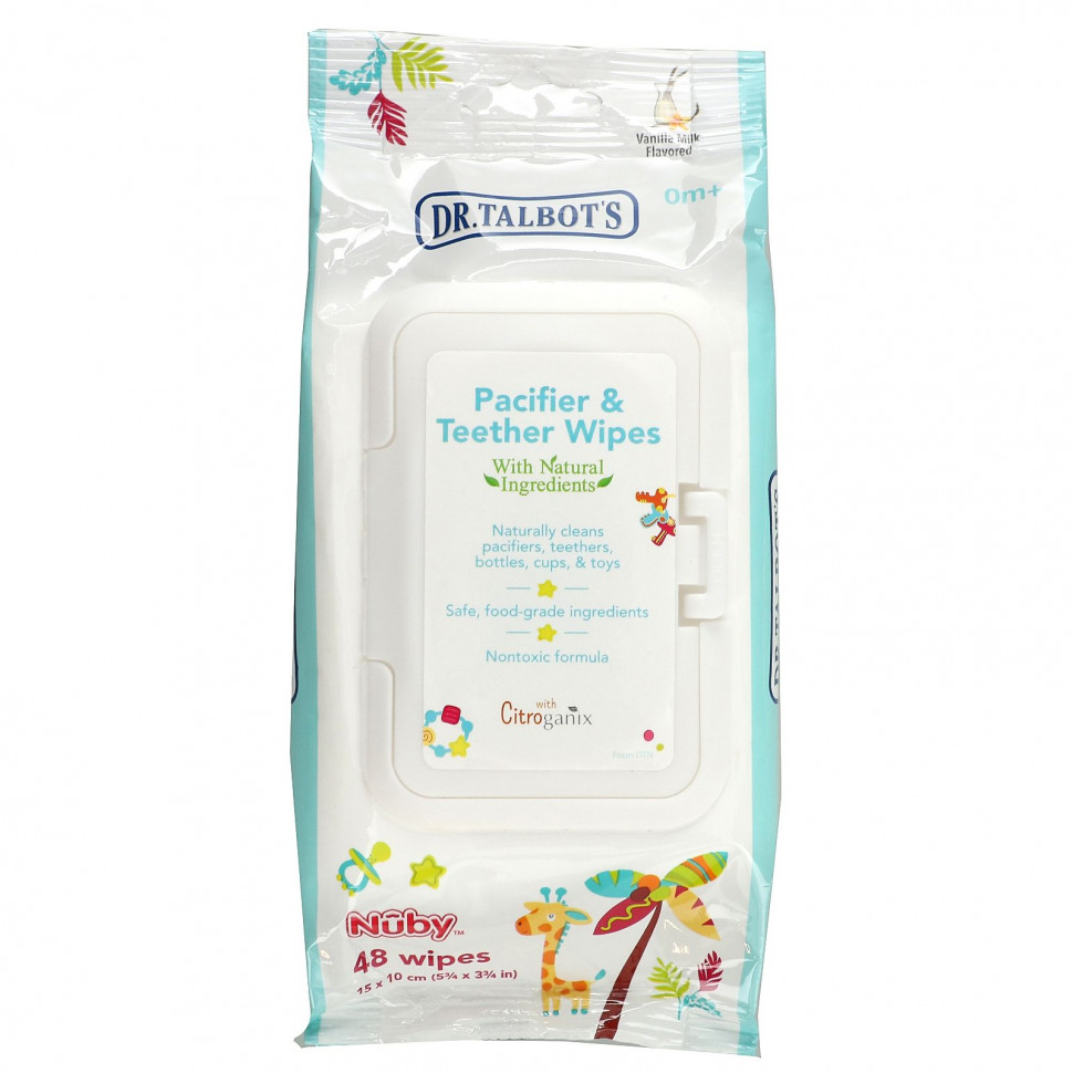   Dr. Talbot's, Pacifier & Teether Wipes, 0m +, Vanilla Milk Flavored, 48 Wipes    -     -,    