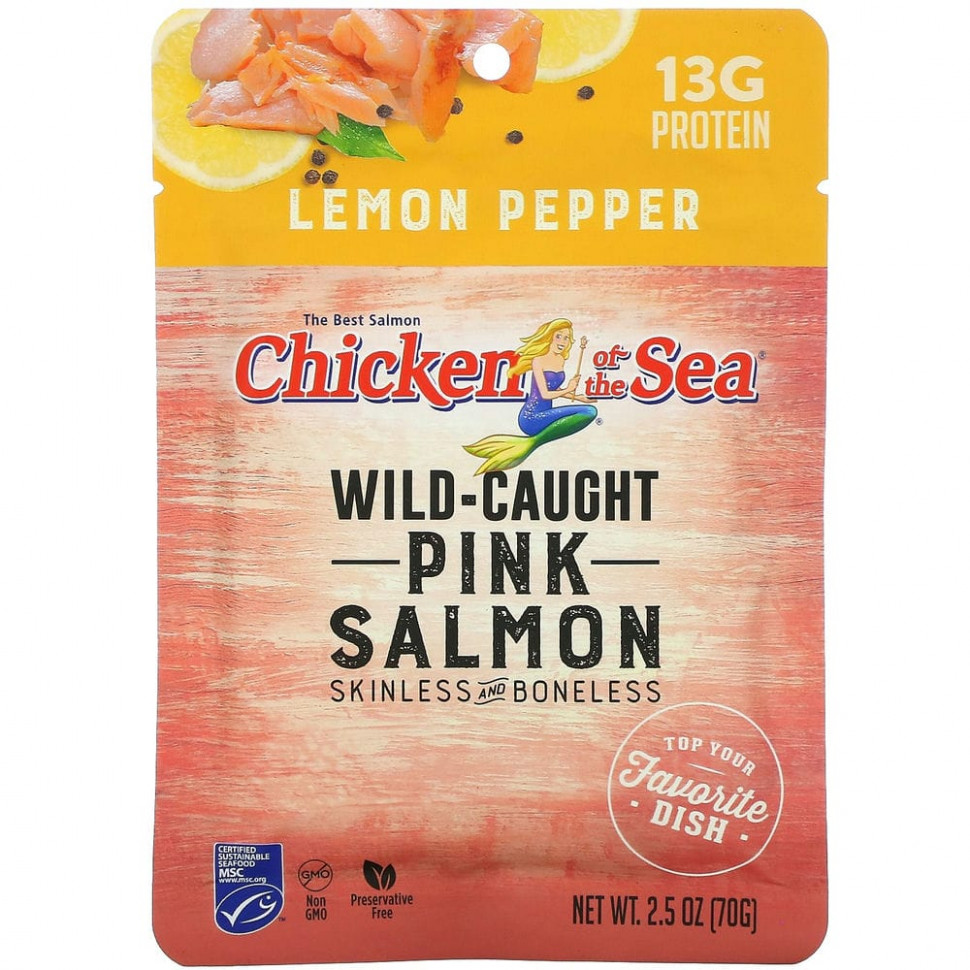   Chicken of the Sea, Wild-Caught Pink Salmon, Lemon Pepper, 2.5 oz ( 70 g)    -     -,    