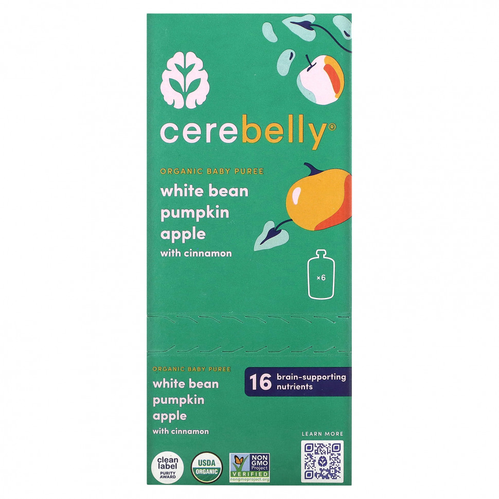   Cerebelly, Organic Baby Puree, White Bean, Pumpkin, Apple with Cinnamon, 6 Pouches, 4 oz (113 g) Each    -     -,    