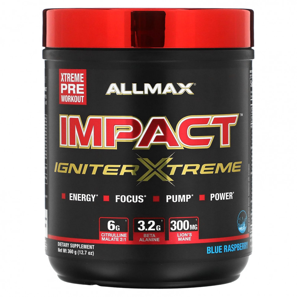   ALLMAX, IMPACT Igniter Xtreme, Pre-Workout, Blue Raspberry, 12.7 oz (360 g)    -     -,    