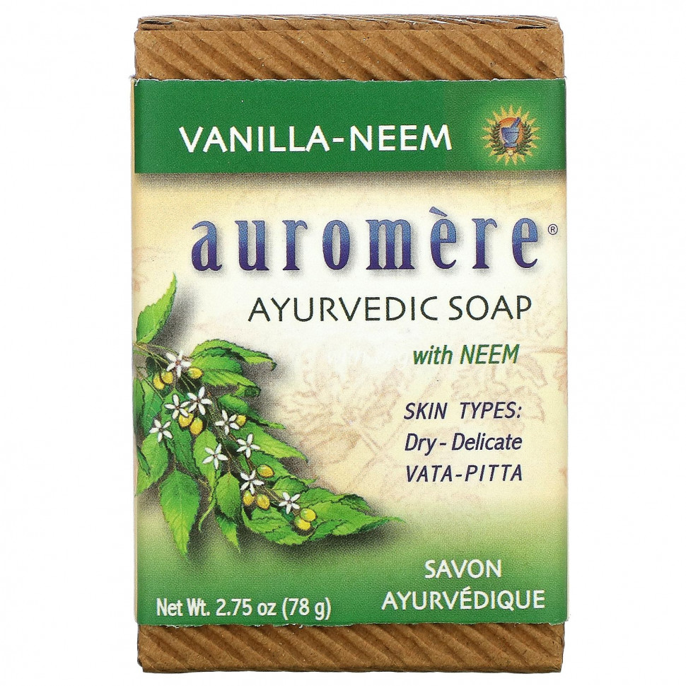   Auromere, Ayurvedic Soap, with Neem, Vanilla-Neem, 2.75 oz (78 g)    -     -,    