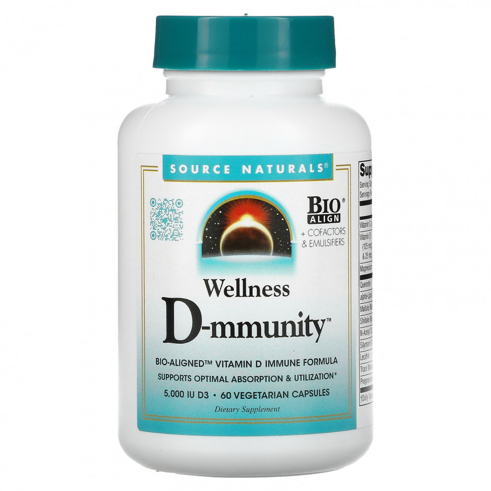   Source Naturals, Wellness D-mmunity, Bio-Aligned Vitamin D Immune Formula, 60 Vegetarian Capsules    -     -,    