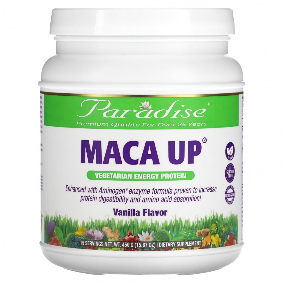   Paradise Herbs, Maca Up, Vegetarian Energy Protein, Vanilla, 15.87 oz (450 g)    -     -,    