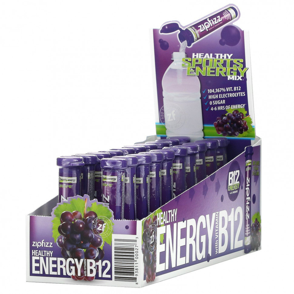   Zipfizz, Healthy Energy Mix, Grape Pack, 20 Tubes, 11 g Each    -     -,    