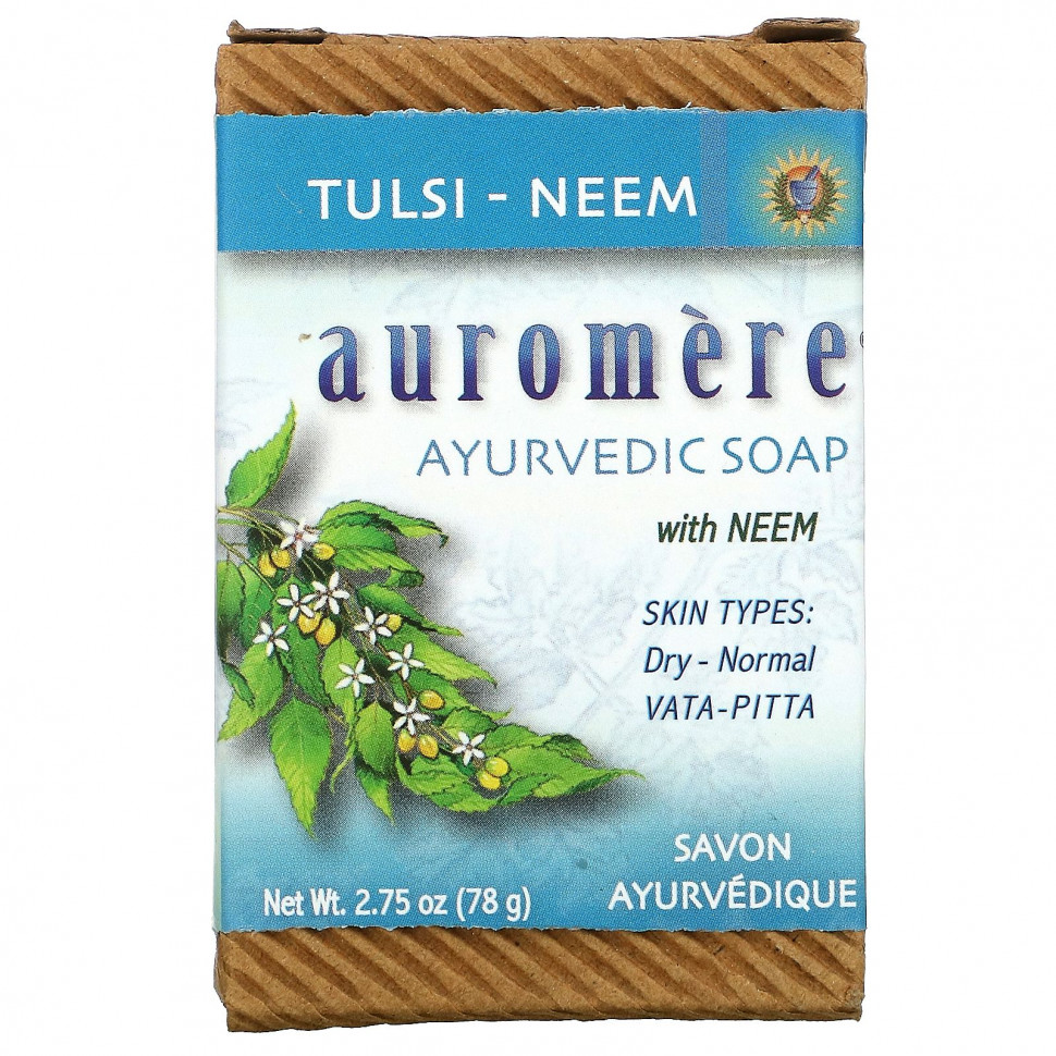   Auromere, Ayurvedic Soap, with Neem, Tulsi-Neem, 2.75 oz (78 g)    -     -,    