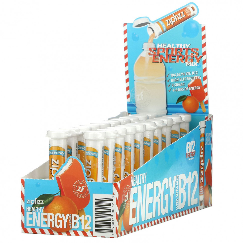   Zipfizz, Healthy Energy With Vitamin B12, Orange Cream, 20 Tubes, 11 g Each    -     -,    