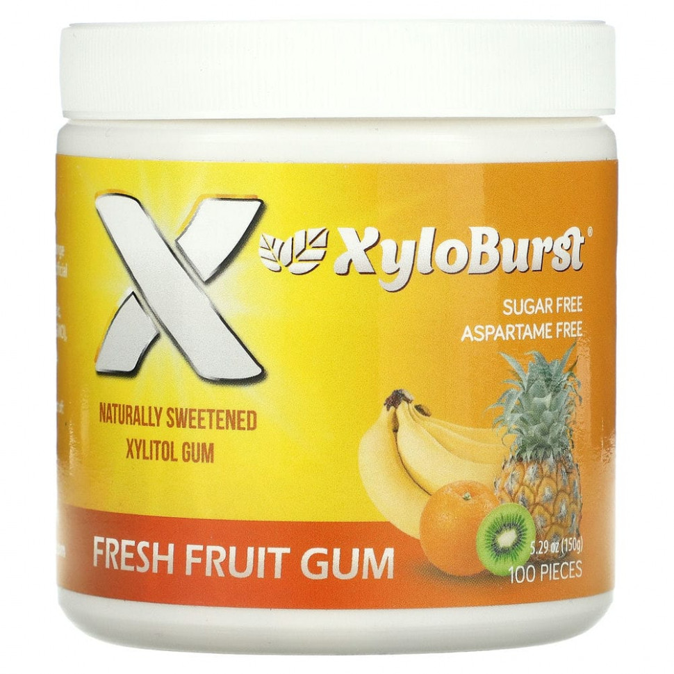   Xyloburst, Xylitol Chewing Gum, Fresh Fruit , 5.29 oz (150 g), 100 Pieces    -     -,    