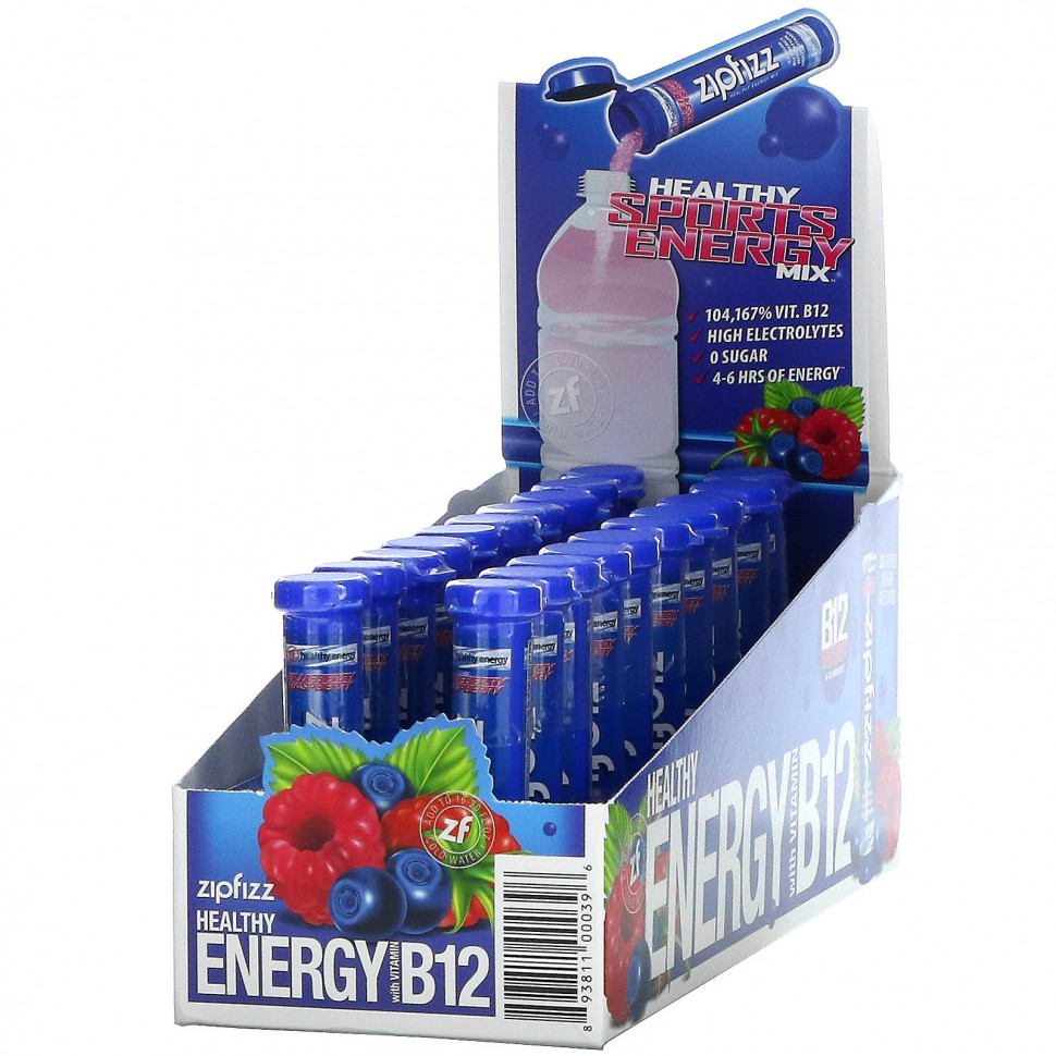   Zipfizz, Healthy Energy Mix With Vitamin B12, Blueberry Raspberry, 20 Tubes, 0.39 oz (11 g) Each    -     -,    