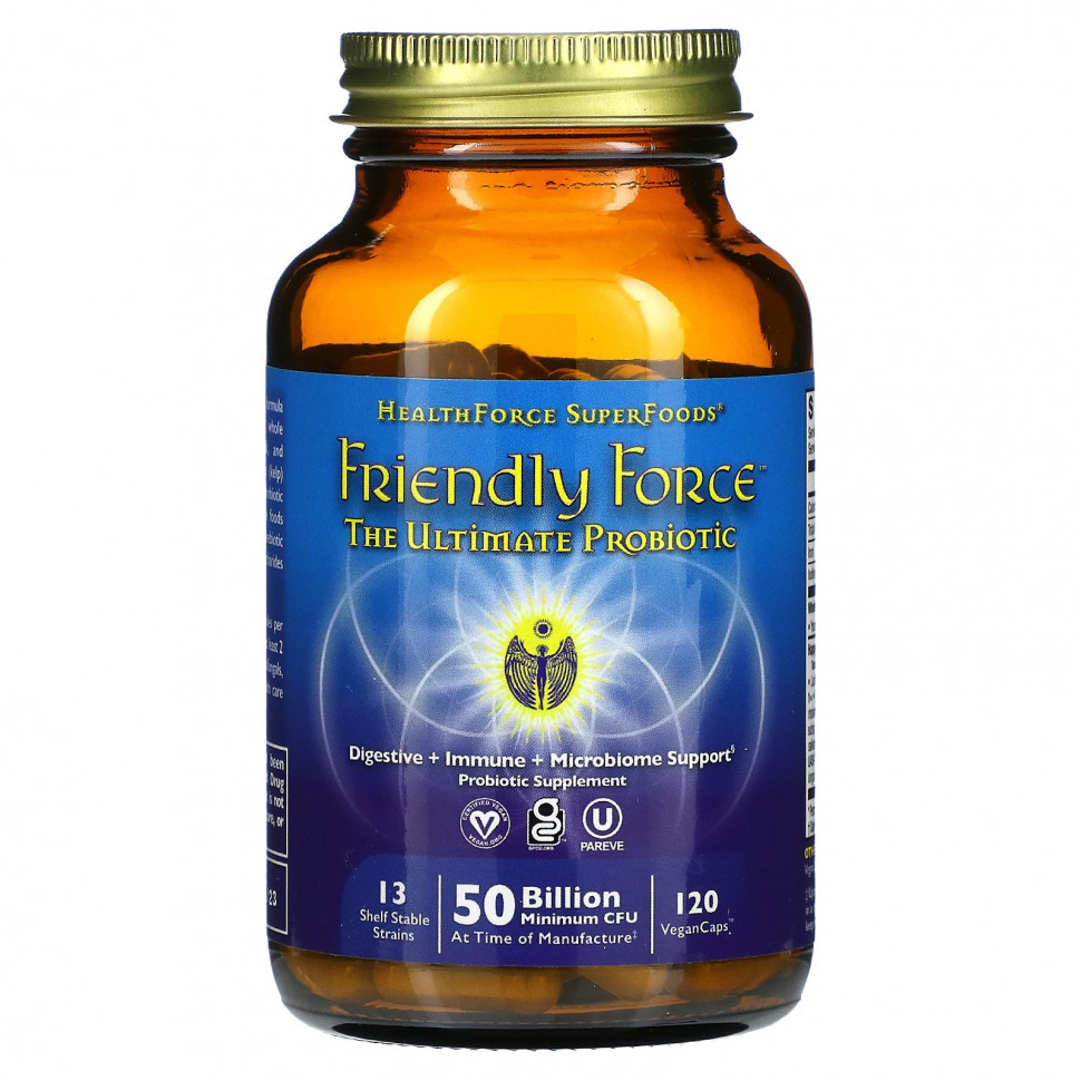   HealthForce Superfoods, Friendly Force, The Ultimate Probiotic, 50 Billion CFU, 120 Vegan Caps    -     -,    