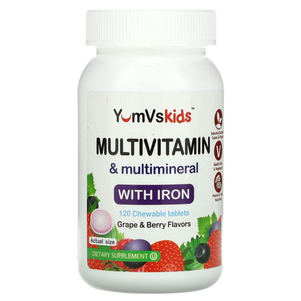   YumV's, Multivitamin & Multimineral With Iron, Grape & Berry Flavor, 120 Chewable Tablets    -     -,    