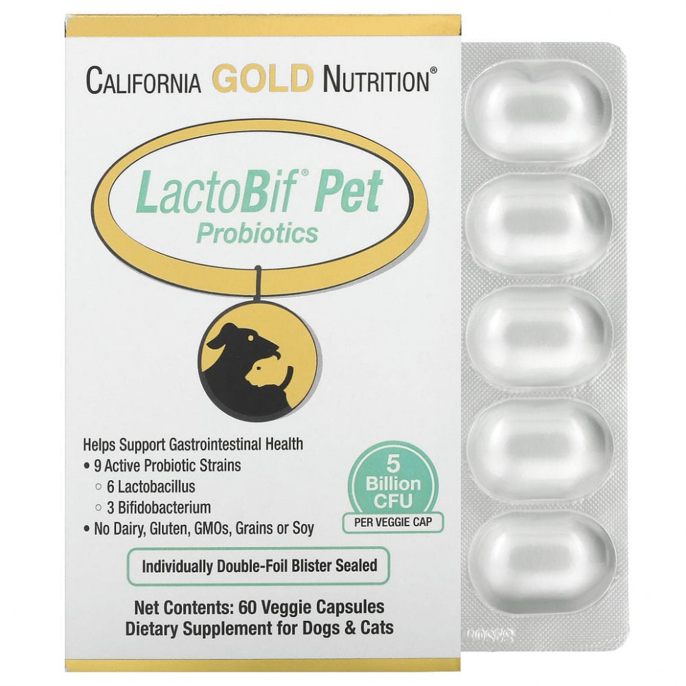   California Gold Nutrition,  LactoBif Pet, 5  , 60      -     -,    