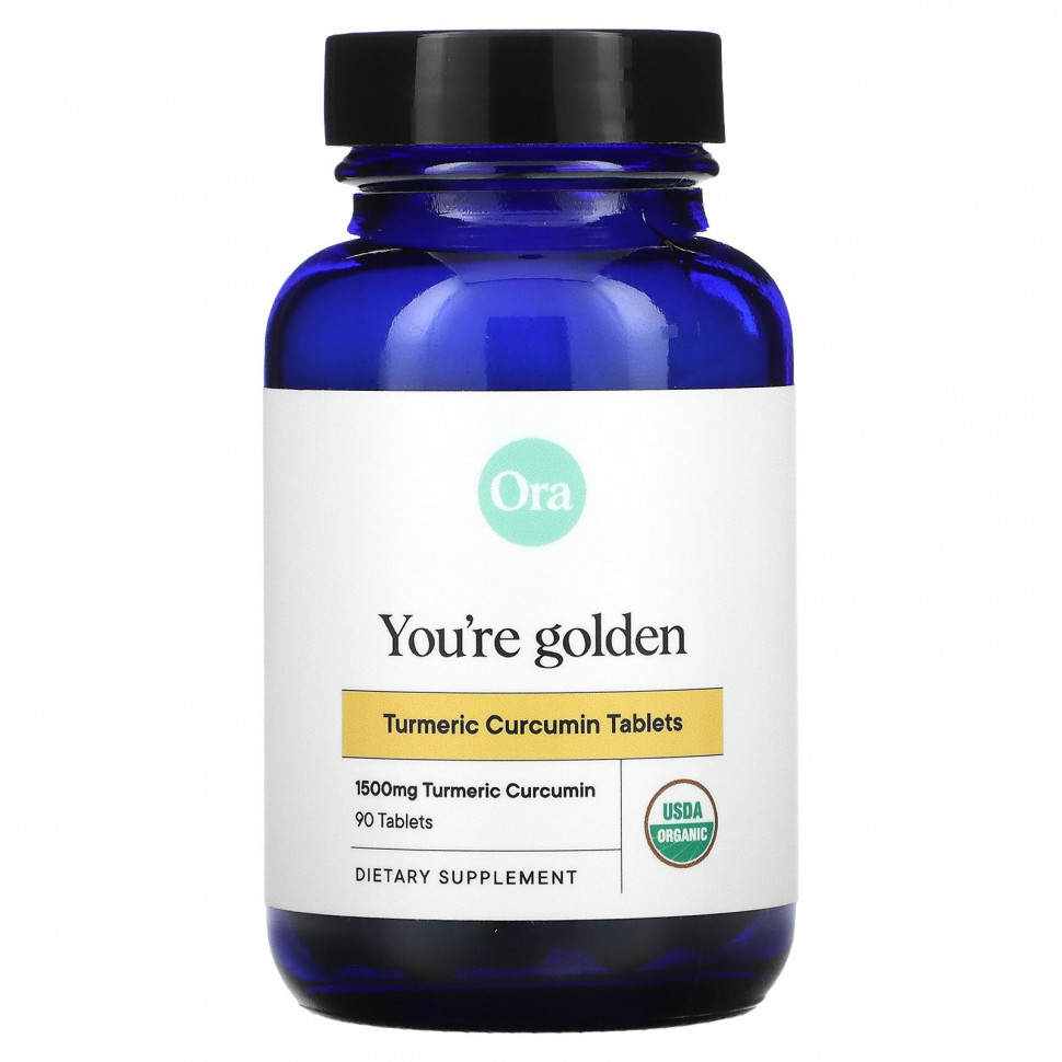   Ora, You're Golden, Organic Turmeric Curcumin Supplement, 500 mg, 90 Organic Tablets    -     -,    