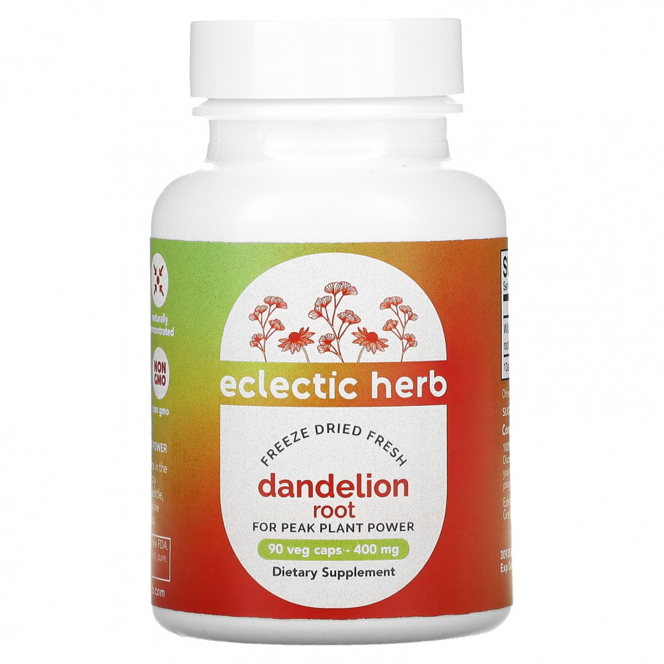   Eclectic Institute, Dandelion Root, Raw, 400 mg, 90 Non-GMO Veg Caps    -     -,    