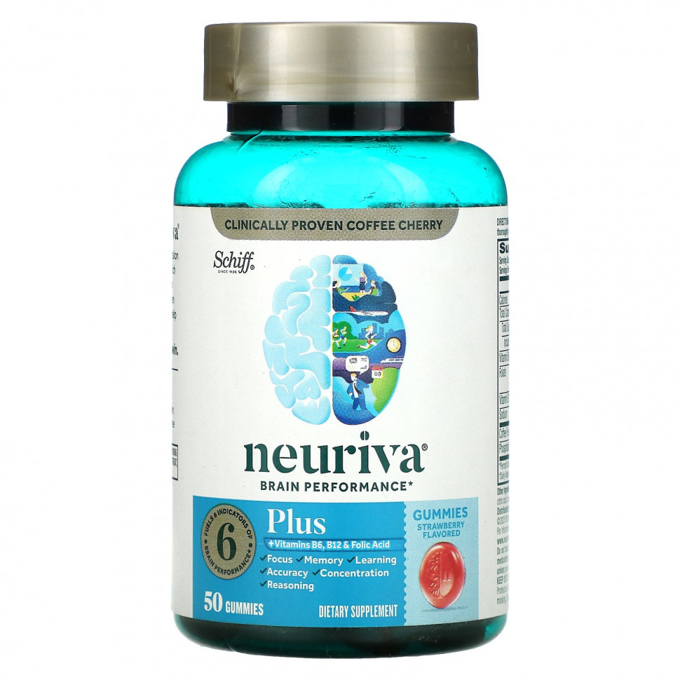   Schiff, Neuriva Brain Performance, Plus, Strawberry, 50 Gummies    -     -,    