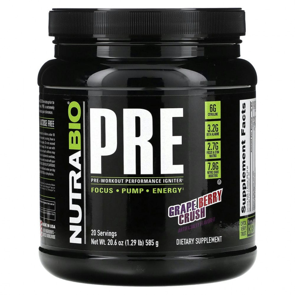   Nutrabio Labs, Pre-Workout Performance Igniter, Grape Berry Crush, 585  (1,29 )    -     -,    