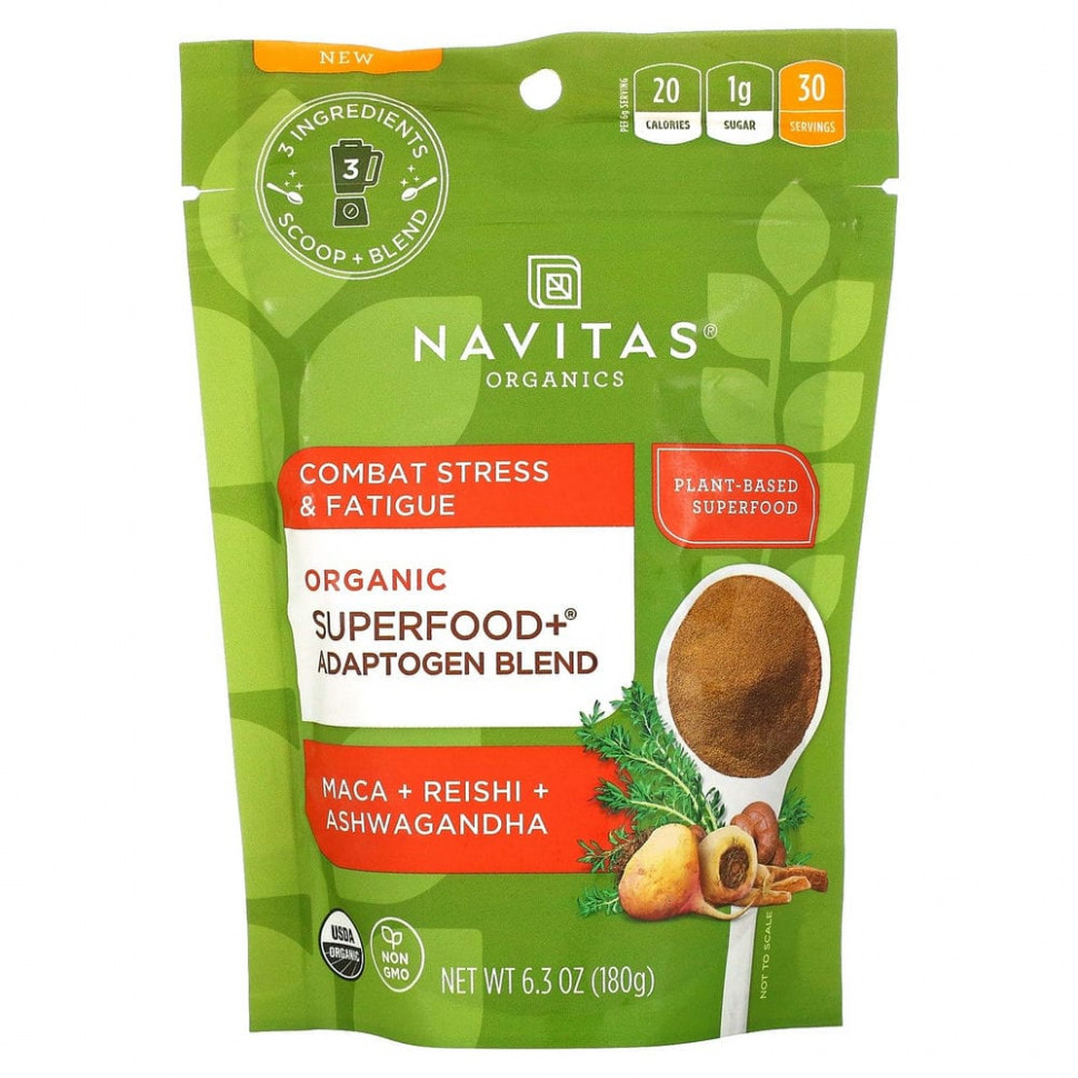   Navitas Organics, Superfood+ Adaptogen Blend, Maca + Reishi + Ashwagandha, 6.3 oz (180 g)    -     -,    