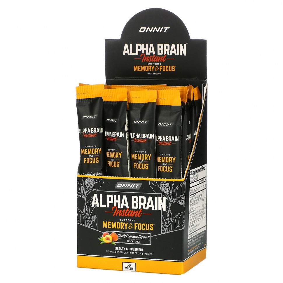   Onnit, Alpha Brain Instant, Natural Peach, 30 Packets, 0.13 oz (3.6 g) Each    -     -,    