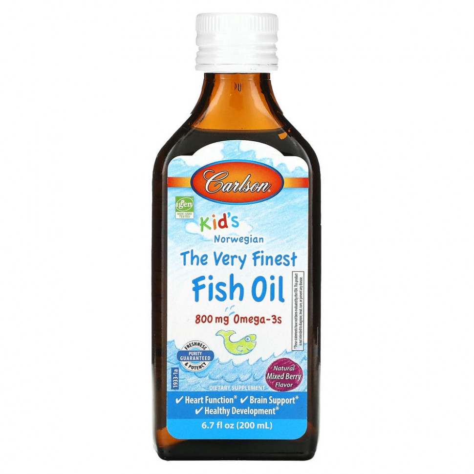   Carlson, Kids, The Very Finest Fish Oil, Natural Mixed Berry , 800 mg, 6.7 fl oz (200 ml)    -     -,    